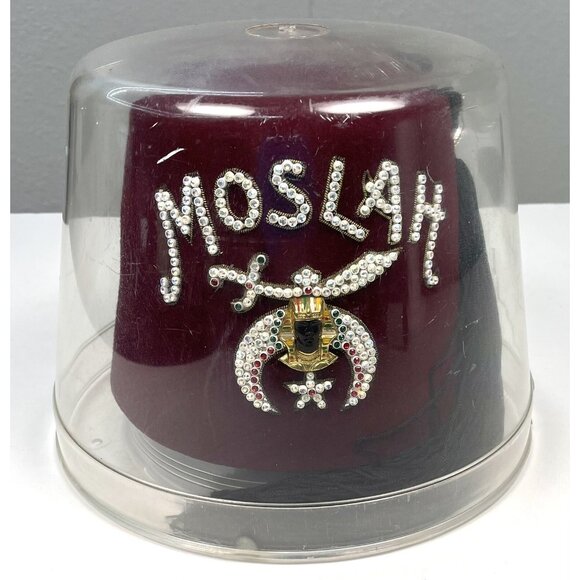 MOSLAH Shriners SIZE 7 Harry M. Osers Felt Rhinestone Jeweled FEZ Cap Hat Tassel - Picture 10 of 13